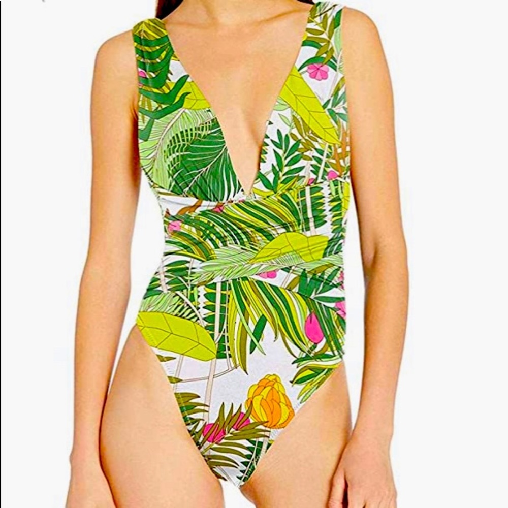 Trina Turk It’s Bananas Plunge Wrap one piece 10